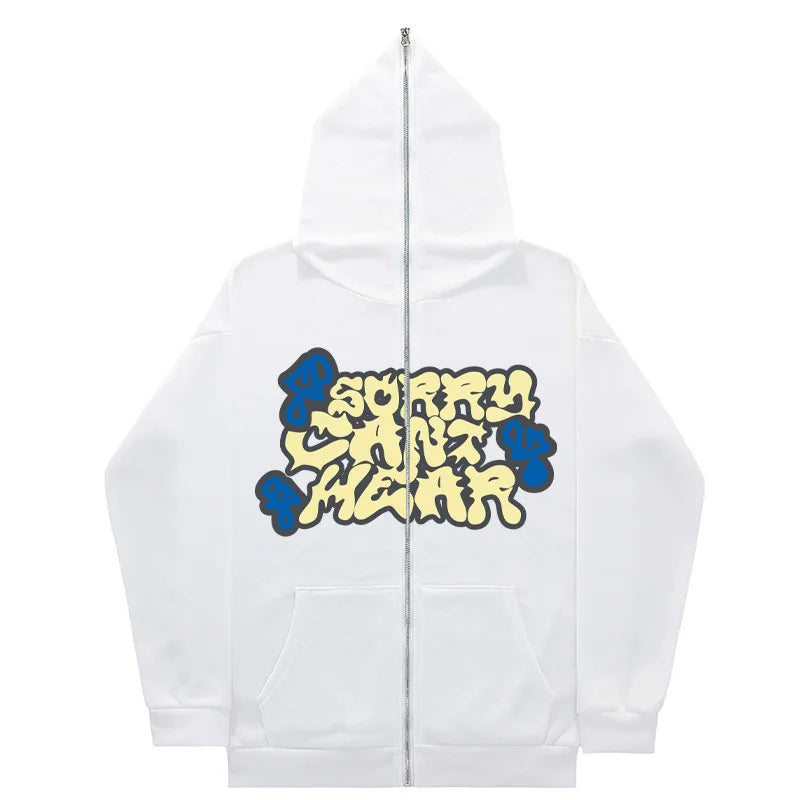 American Retro Star and Letter Printed Zip-up Hoodies Y2K Women / Men Spring Autumn Section Lazy Fashion Street Cardigan Jacket