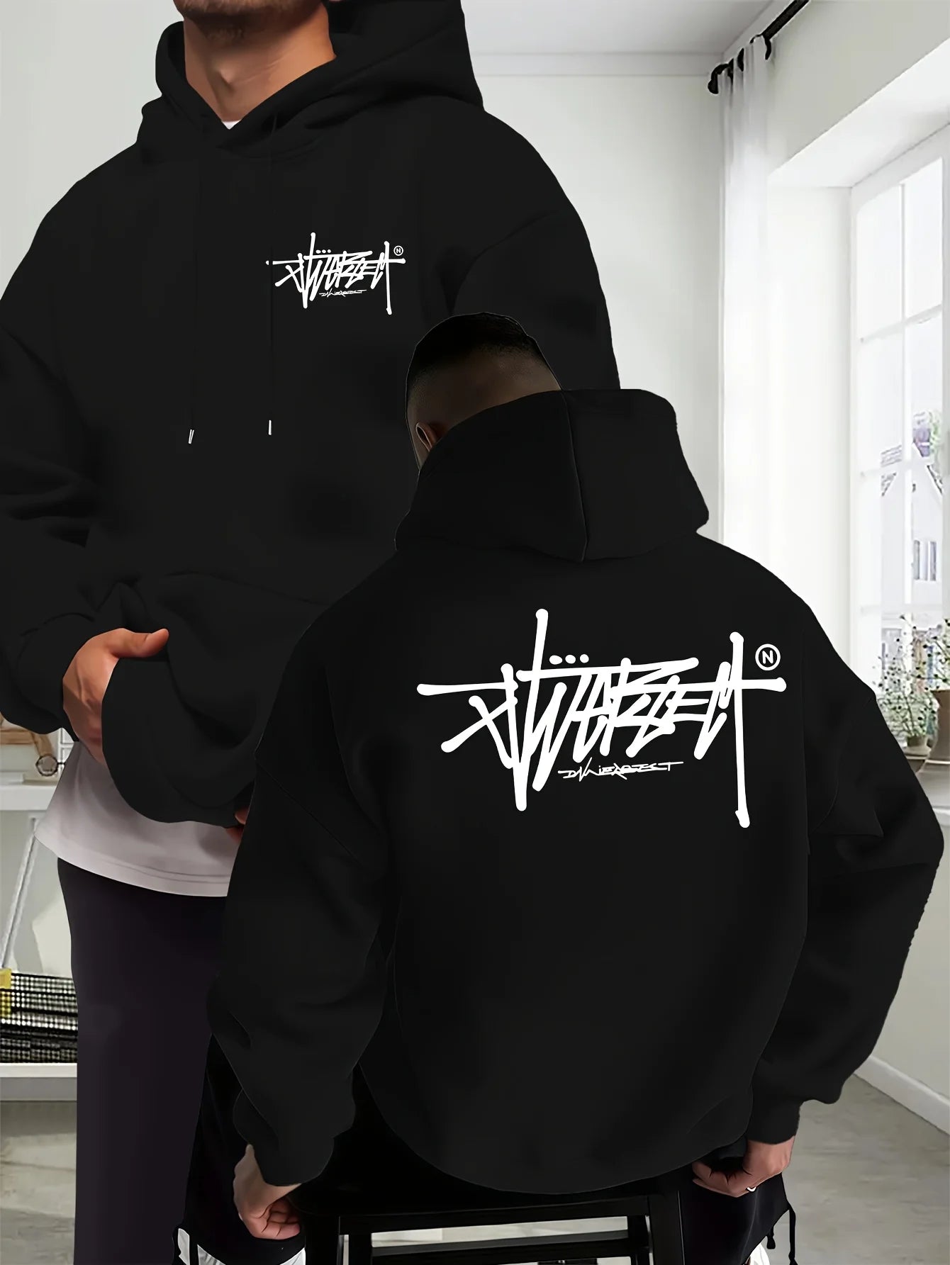 Graffiti Letter Hoodie Men Women Outdoor Street Hip-hop Vacation Fitness Loose Sport Couple Autumn Winter Long-sleeve Sweatshirt