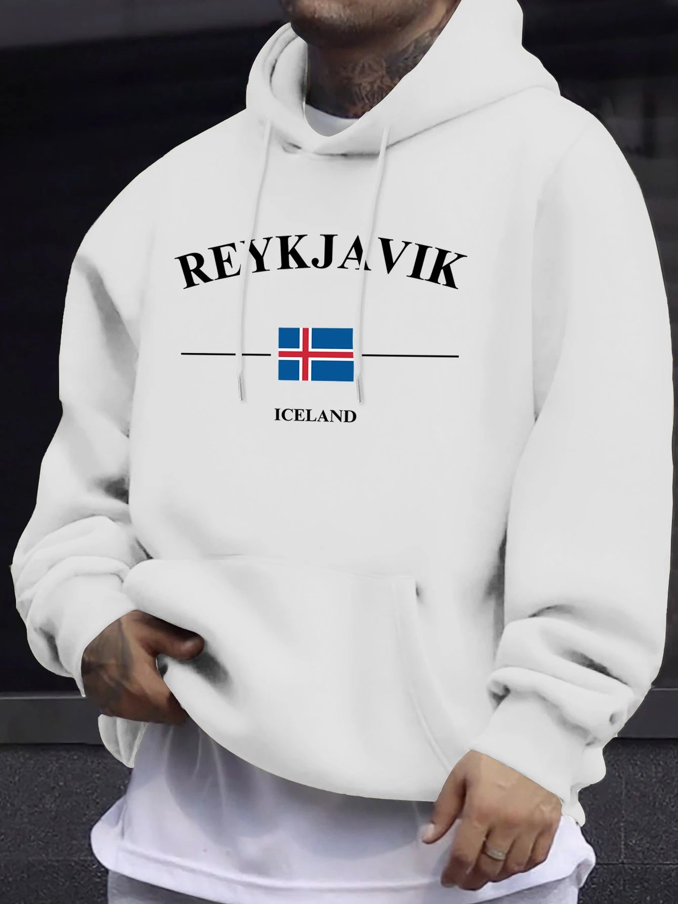 Reykjavik Iceland Letter And Flag Print Hoodie Mens Fleece Autumn Sweatshirt Casual New Streetwear Comfortable Soft Pullovers