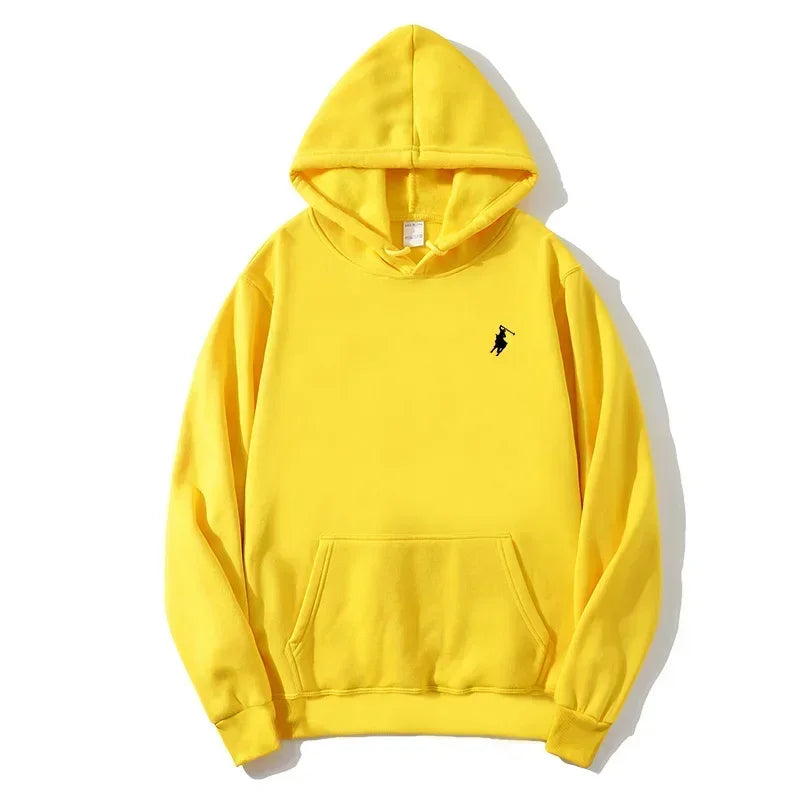 2026 polo print hooded sweatshirt for autumn and winter, suitable for both men and women, loose white couple's casual sweatshirt