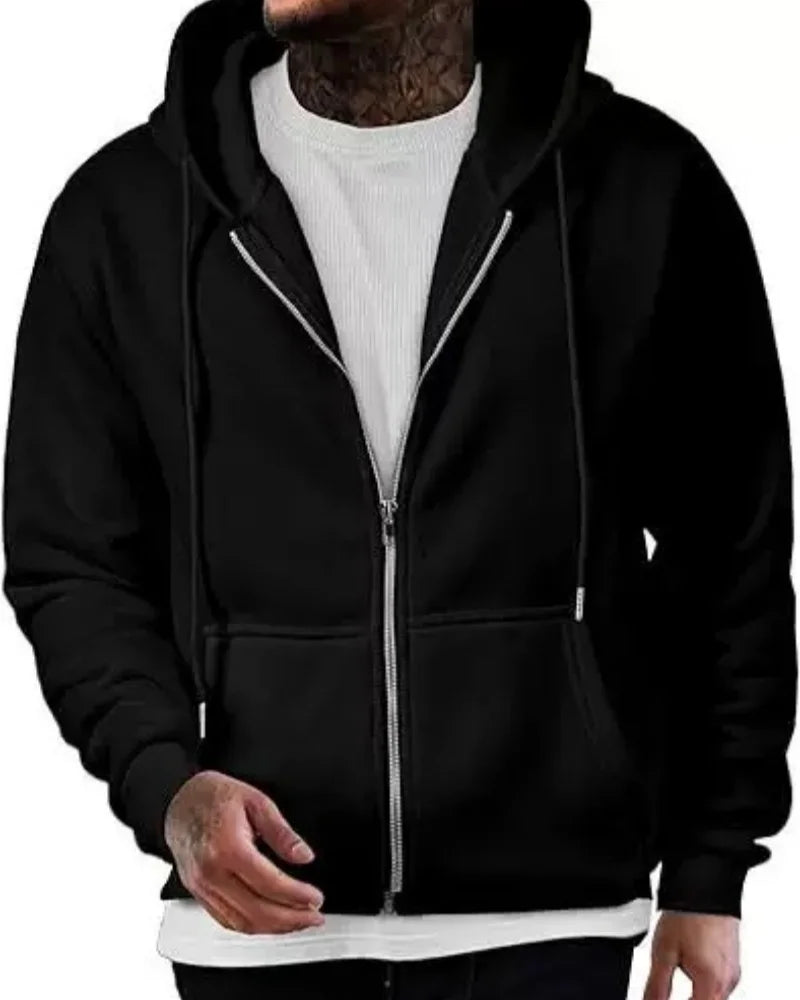 Men's Long Sleeve Zipper Hoodie Autumn Winter Fashion Casual Loose Fit Sweatshirt Sportswear Male Outfit