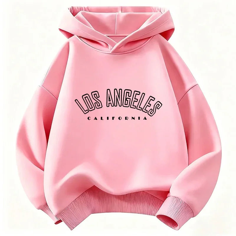 Fall children's casual hooded sweatshirt, fashionable and trendy Los Angeles letter print comfortable and breathable coat top