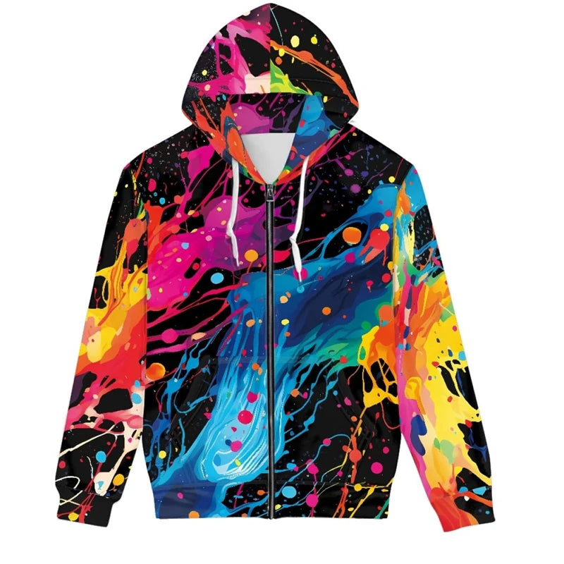Graffiti Tie Dye 3d Graphic Zipper Hoodies Sweatshirts Men Women Unisex Oversized Hoodie Kids Zip Up Streetwear Tracksuits Tops