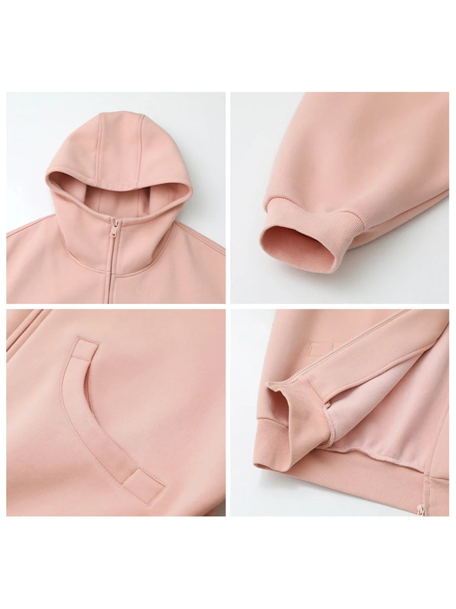 CHIC VEN Women Sweatshirts Loose Casual Hooded Long Sleeves with Plush Sweater Double Zipper Oversize Coat Spring Autumn 2026