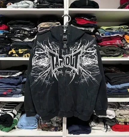 Man Hoodie Y2k Goth Streetwear Men Hip Hop Streetwear Harajuku Gothic Pattern Zip Up 90s Graphic Sweatshirt Japanese Anime