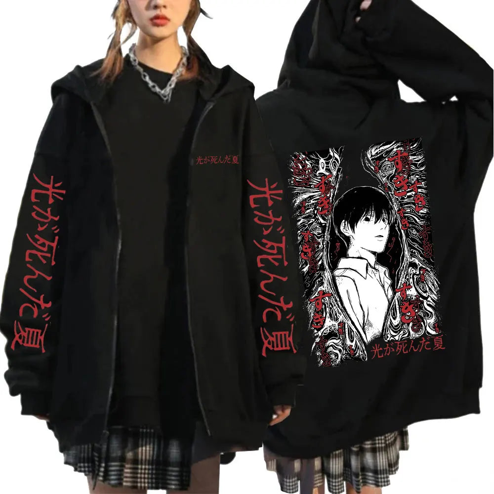 Anime The Summer Hikaru Died Zipper Hoodies MHikaru Yoshiki Manga Zip Up Hooded Sweatshirts Long Sleeves Pullovers Jackets Coats