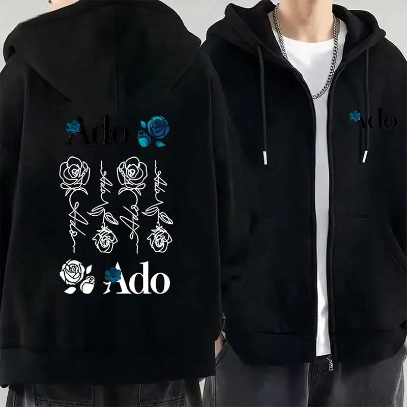 2026 Ado Graphic Printed Zipper Hoodies Autumn Winter Men Women Casual Fashion Harajuku Y2K Fleece Long Sleeve Zip-Up Hoodies