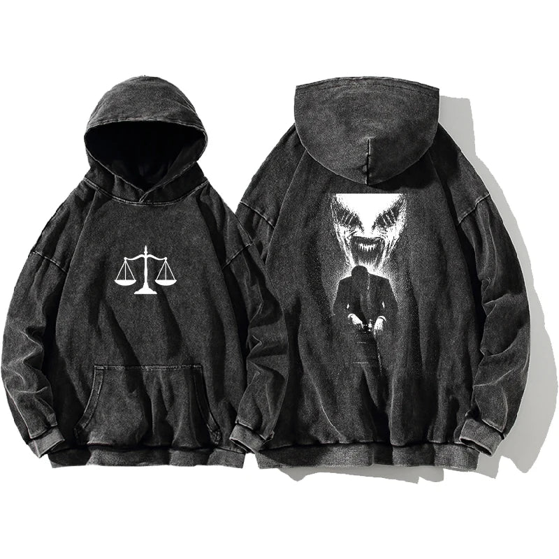 Daily Casual Vintage Washed Pullover Hoodie Y2K Harajuku Fushiguro Toji Graphic Loose Gothic Retro Anime Streetwear Hoodie Top