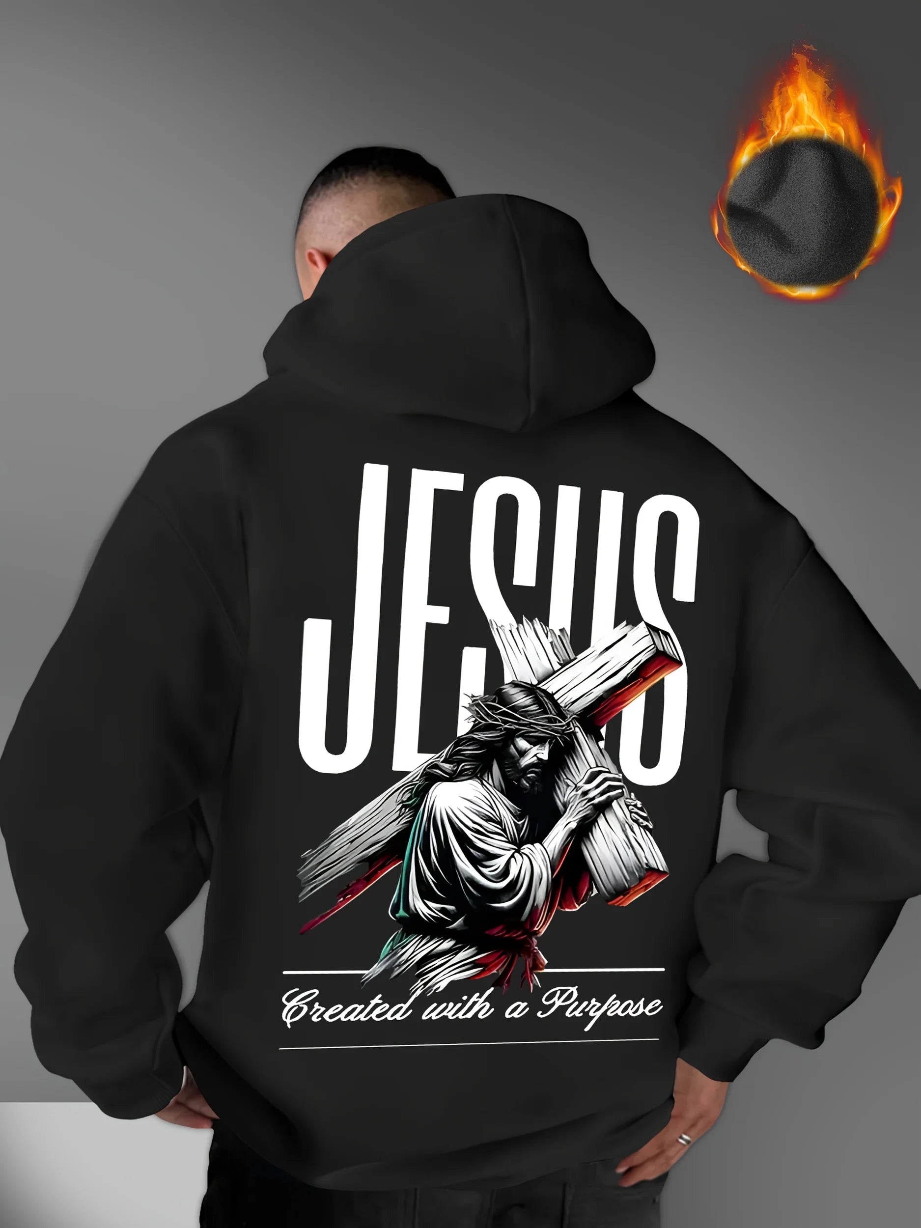 Men's Hooded Sweatshirt with JESUS Pattern Print Casual Loose Fit Lightweight Street Fashion Activewear Daily Wear for Teenagers