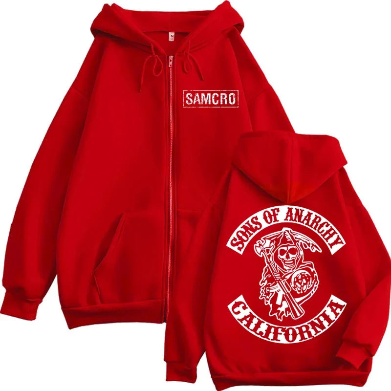 2025 New Sons of Anarchy Double Sided Printed Hoodie Men Women Gothic Retro Zipper Sportswear Casual Street Fashion Pullover