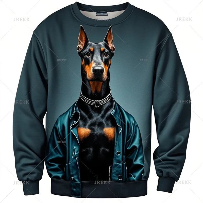 Cool Animal Dobermann 3D Printing Sweatshirts Doggy Dobermann Graphic Round Neck Hoodies Kid Fashion Clothing Mens Sweatshirts