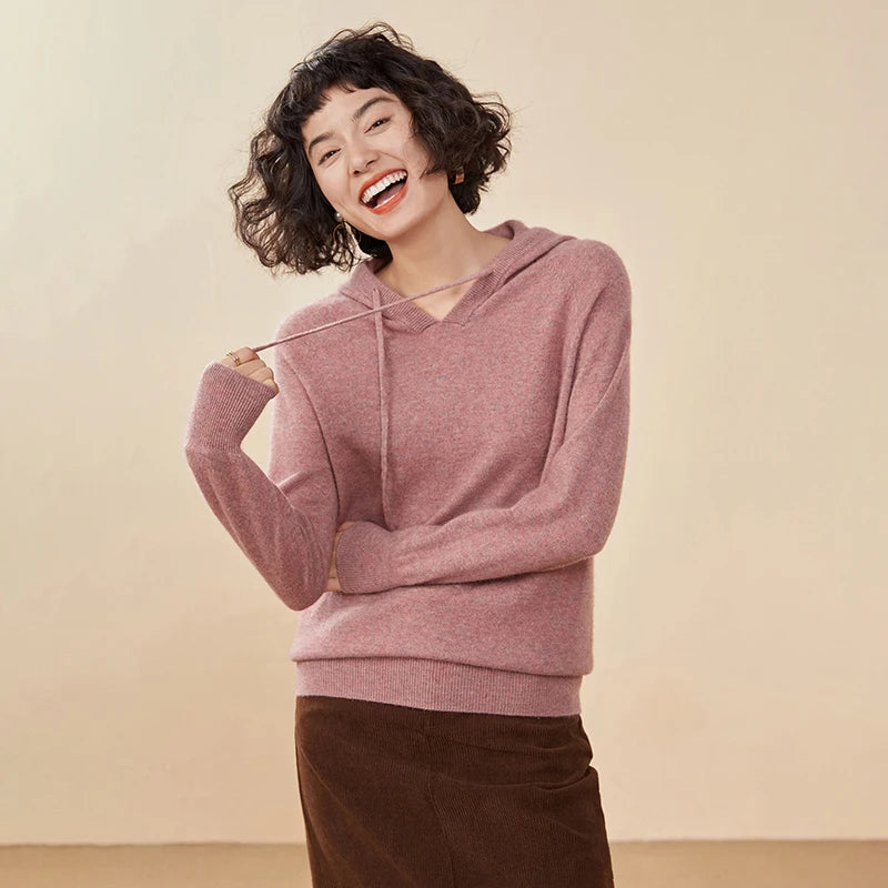 CHICUU Women Cashmere Hoodie Sweater 100% Cashmere Pullover Knitwear Autumn Winter Casual Style Hoodie Soft Warm Clothing Tops