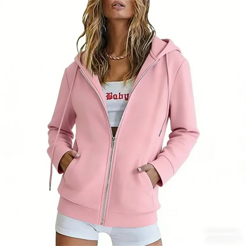spring autumn Fashion zipper Women Hooded Sweatshirt cardigan Daily Long Sleeve tops Casual large size Hoodies Women Sweatshirt