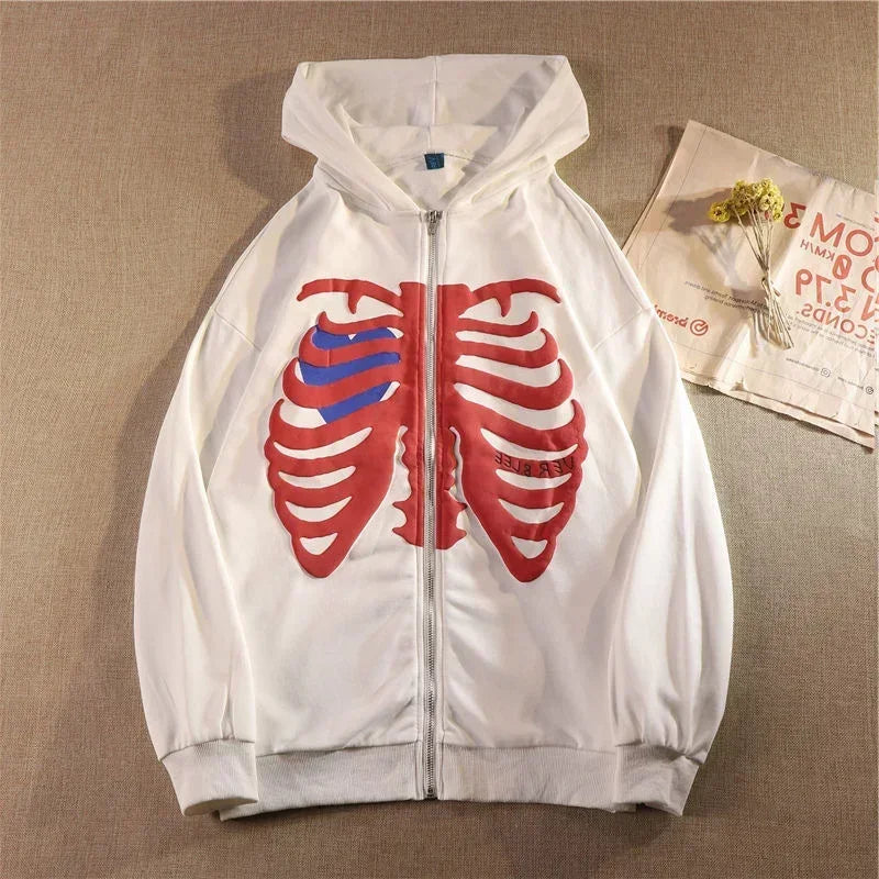 Y2K Skeleton Hoodies Women 2025 Vrouwen Gothic Zwart Zip Up Oversized Sweatshirt Dames Retro Harajuku Capuchon Streetwear Tops