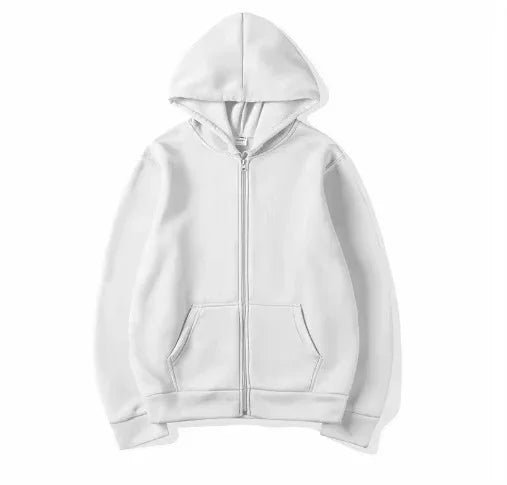 Solid color, smooth finish zip-up hoodie autumn/winter unisex long-sleeved sweatshirt simple stylish and casual wear