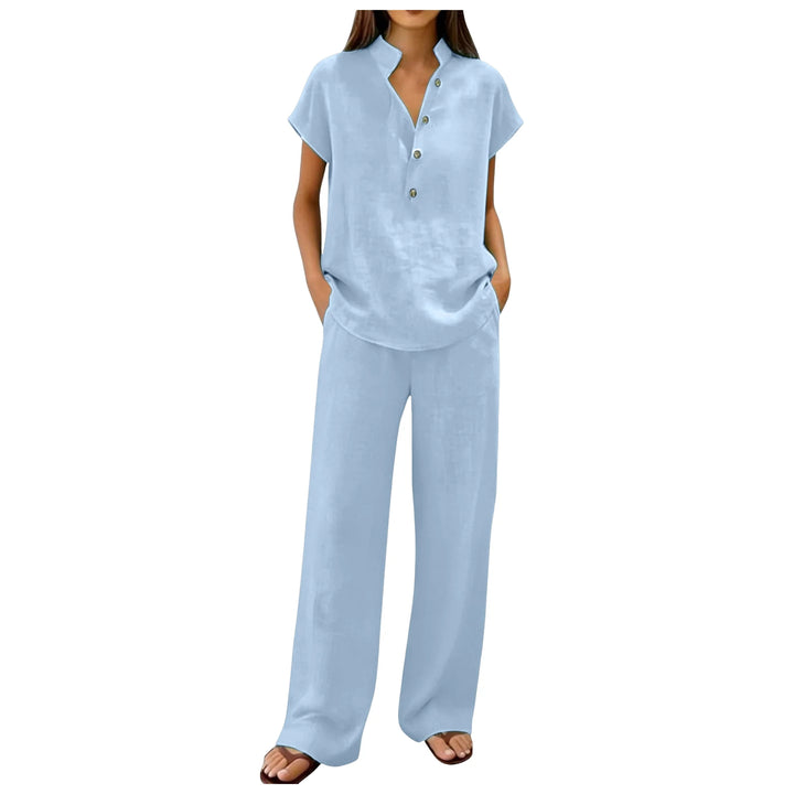 Fashion Cotton Linen Short Sleeved Women Shirt Pants Suit Spring Summer New Simple Casual Pocket Pants Female Office 2 Piece Set