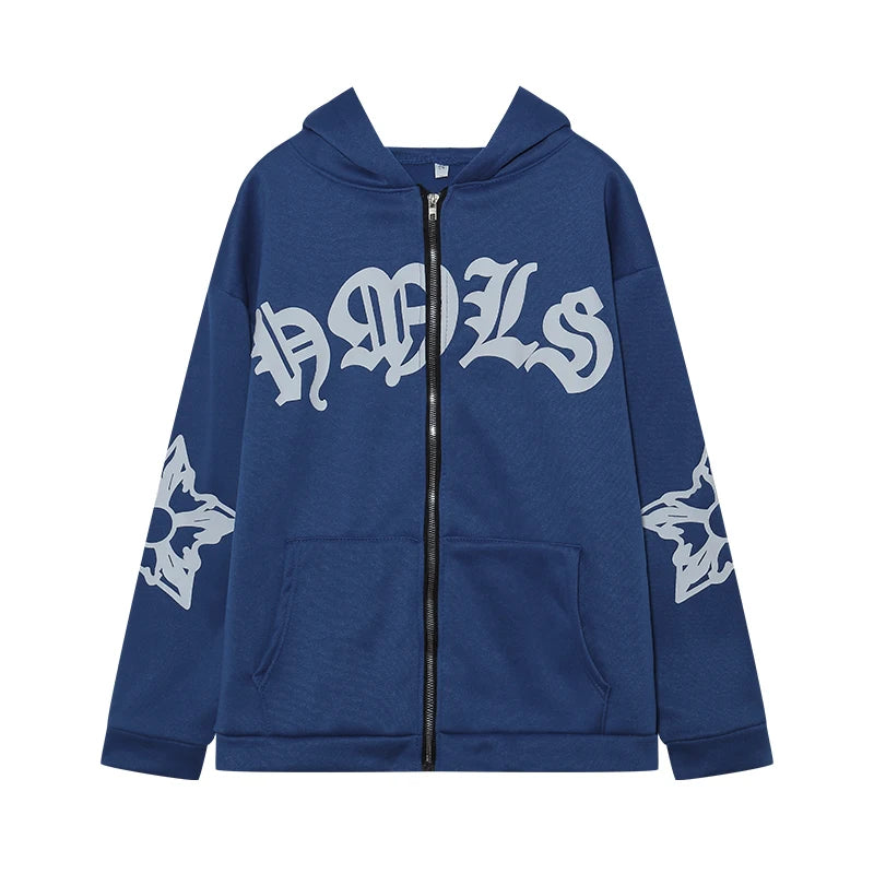 New Women's Street Style Hoodie with Foam Zipper European & American Fashion Casual Comfortable Fit Hooded Sweatshirt