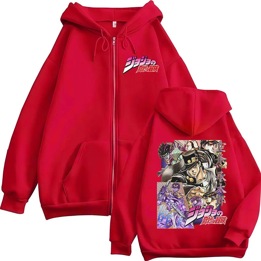 Anime Jojo Bizarre Adventure Joseph Joestar Manga Zipper Hoodies Men Women Clothing Fashion Hip Hop Zip Up Sweatshirts Pullovers