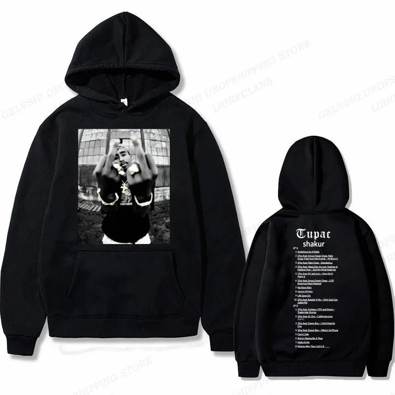 Tupac 2pac Graphic Hoodie Men Clothing Fashion Oversized Hip Hop Comfortable Autumn Winter Sweatshirt Male Casual Fleece Hoodies