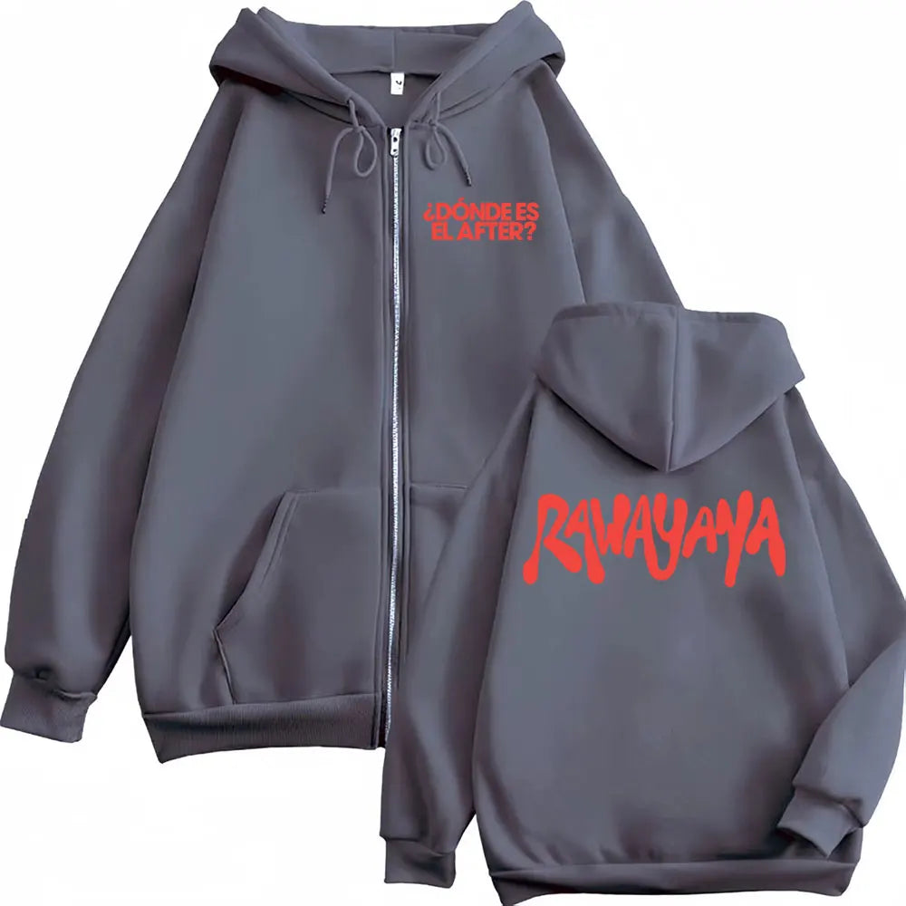 Rawayana Donde Es El After Album Logo Zip Up Hooded Men's Hip Hop High Street Sweatshirt Jacket Casual Fleece Zipper Hoodie Coat