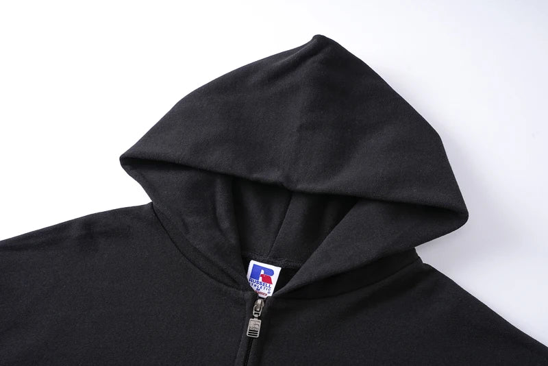 Solid Russell Thin Fleece Zipper Hoodie Jacket Men Women Kanye Sweatshirts High Quality Fabric Loose Streetwear Hooded Pullovers