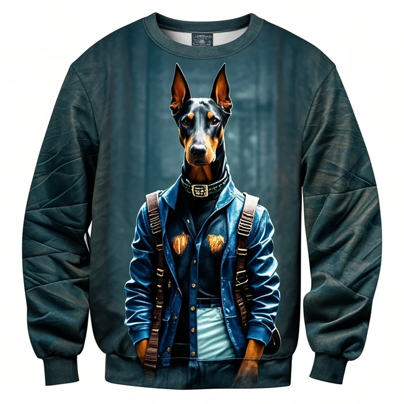 Cool Animal Dobermann 3D Printing Sweatshirts Doggy Dobermann Graphic Round Neck Hoodies Kid Fashion Clothing Mens Sweatshirts