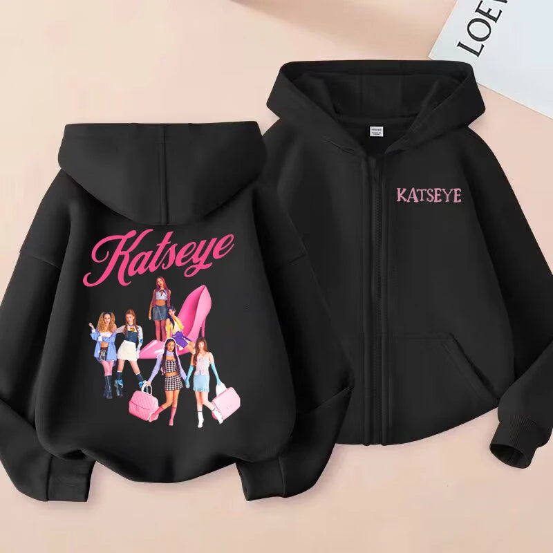2026 New Toddler Girl Clothes Katseye Zipper Hoodie Boys Fashion Casual Sweatshirt Kids KATSEYE Zip UP Hooded Tops