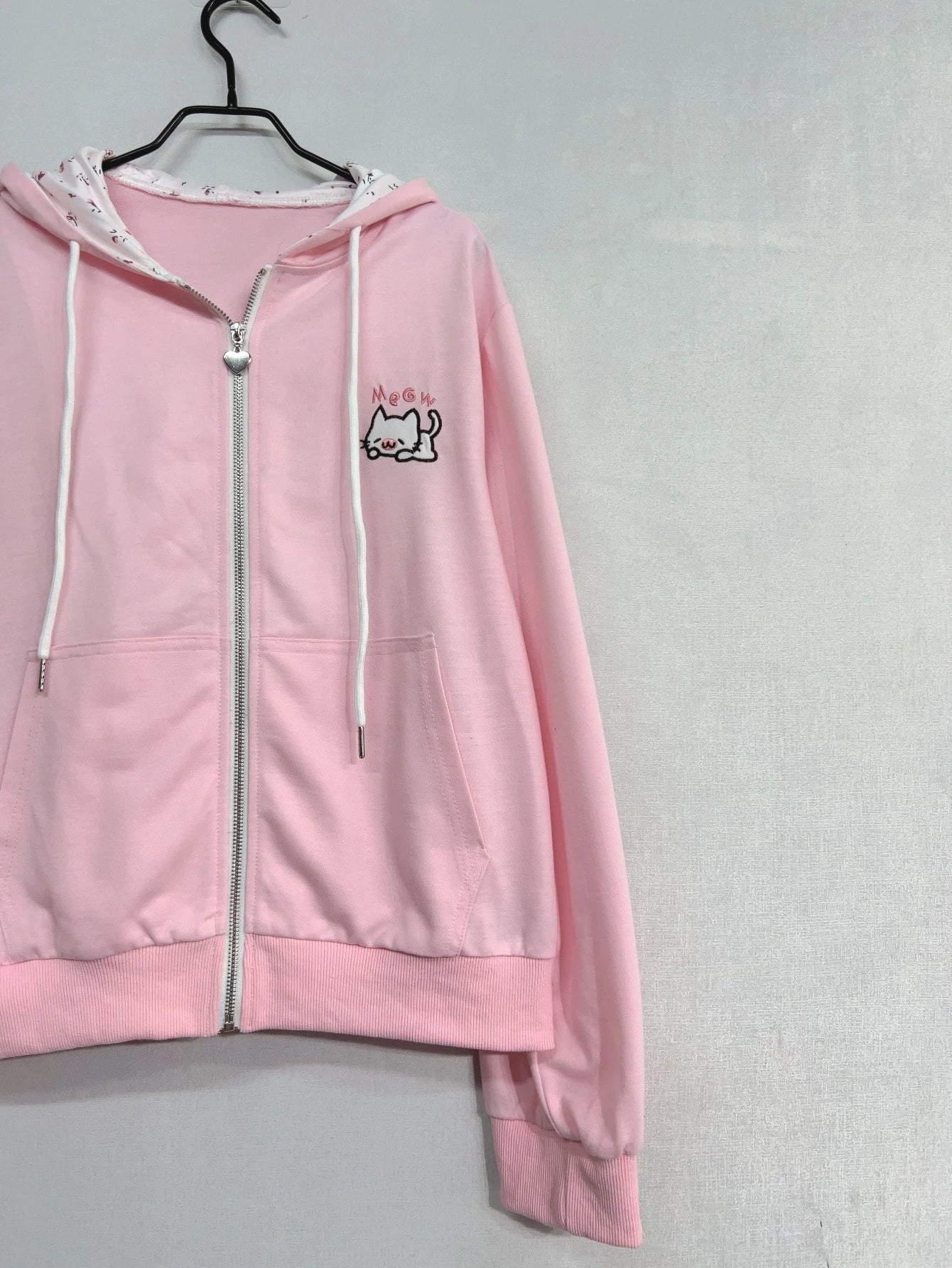 Women Pink Cutecore Hoodie Jacket Y2K Fashion Harajuku Cat Zip Up Long Sleeve Oversized Hooded Sweatshirt Cute Coat Clothes