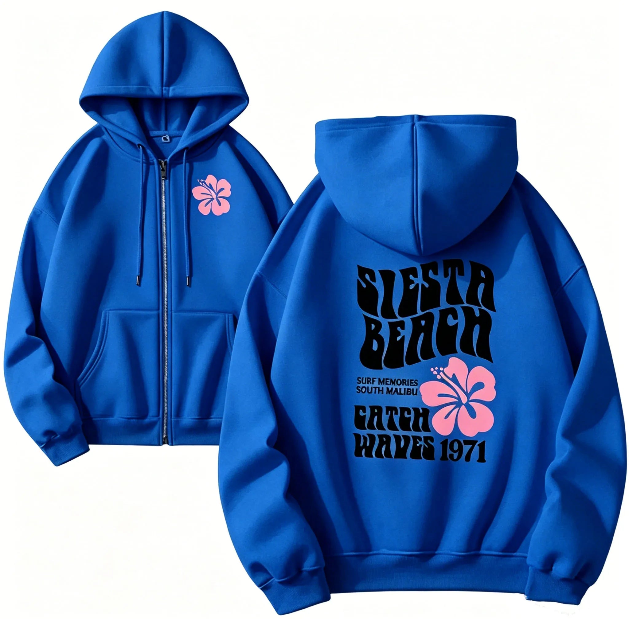 Women Zipper Cardigan Hooded Sweatshirt Jogging Lady Versatile Sport Coat Oversized Hibiscus Beach Casual Hooded Sweat Jacket