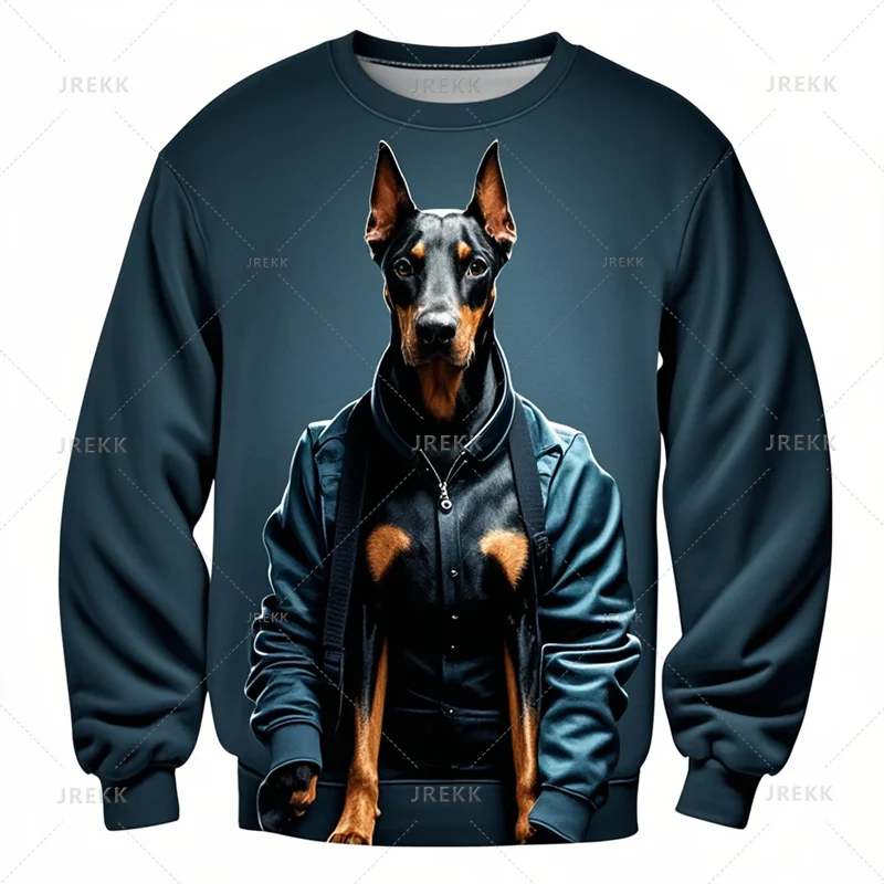 Cool Animal Dobermann 3D Printing Sweatshirts Doggy Dobermann Graphic Round Neck Hoodies Kid Fashion Clothing Mens Sweatshirts