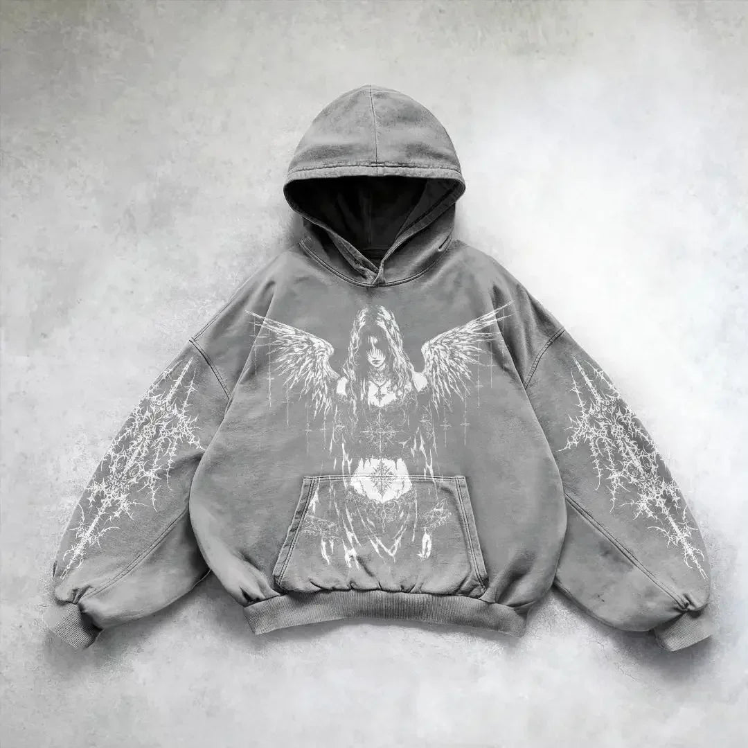 Fashion Vintage  Print Zip Up Hoodie Y2k New Harajuku Hip Hop Long Sleeve Coats Loose Hooded Sweatshirt Men and Women Streetwear