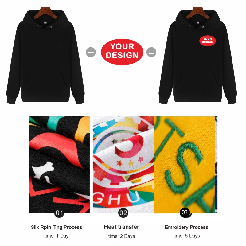 Customized Hooded Sweatshirt With LOGO Printing Embroidery Personalized Photos Casual 100% Pure Cotton And Plush Thick Pullover