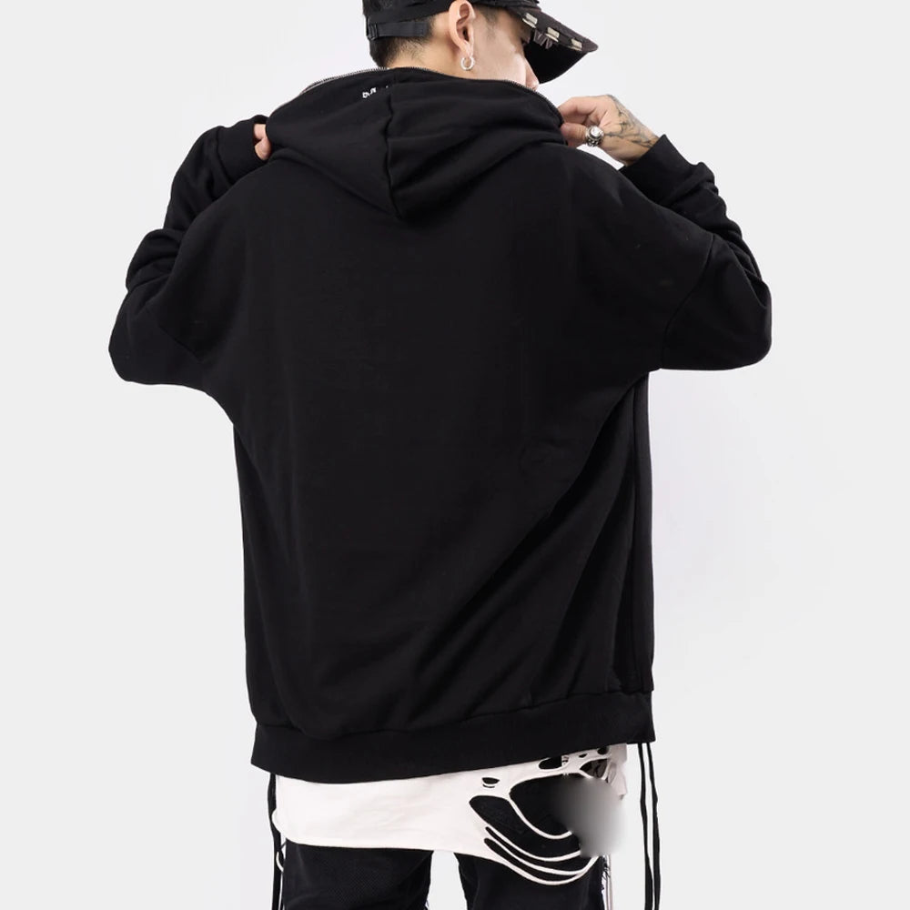 2025 High Street Hoodie Men Retro Zip Up Long Sleeve Loose Jacket Coats Harajuku Casual Gothic Hooded Sweatshirt Y2K Streetwear