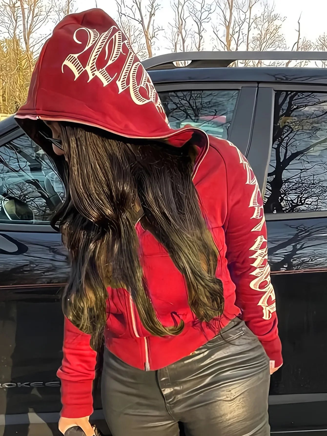 New 2025 Winter Letter Printed Zip Up Hoodie Streetwear Women Cyber Y2k Jackets Cardigan Gothic Punk Clothes Sweatshirts