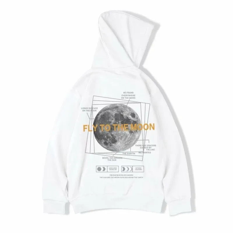 M-8XL Hoodie Men's Large Sweater Hoodie Loose American Fashion Moon Print Long Sleeve Double Shirt
