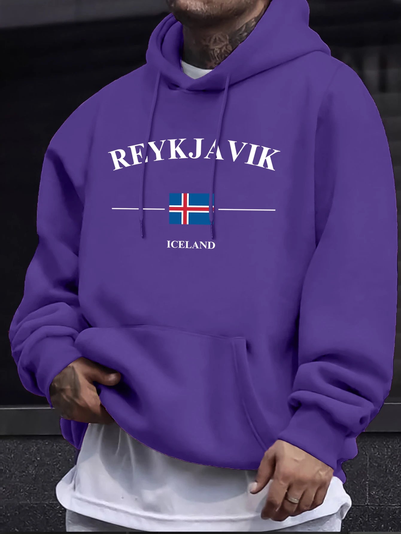 Reykjavik Iceland Letter And Flag Print Hoodie Mens Fleece Autumn Sweatshirt Casual New Streetwear Comfortable Soft Pullovers