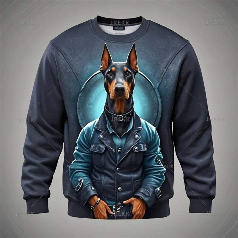 Cool Animal Dobermann 3D Printing Sweatshirts Doggy Dobermann Graphic Round Neck Hoodies Kid Fashion Clothing Mens Sweatshirts