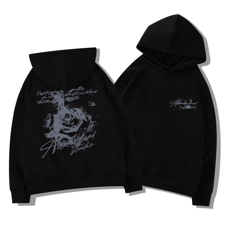 Rose Flower Men Women Hoodie Pullover Outdoor Street Casual Loose Sports Comfort Sporty Versatile Daily Winter Autumn Sweatshirt