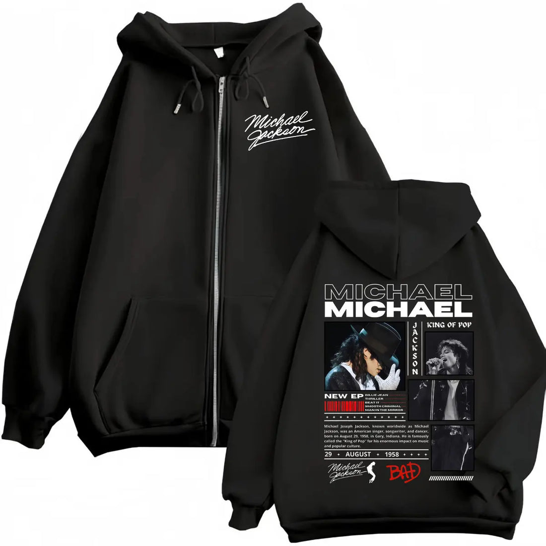 Singer Michael Jackson Classics Zipper Hoodies Rock Fashion Vintage Zip Up Pullovers Men Women Casual Long Sleeve Sweatshirts