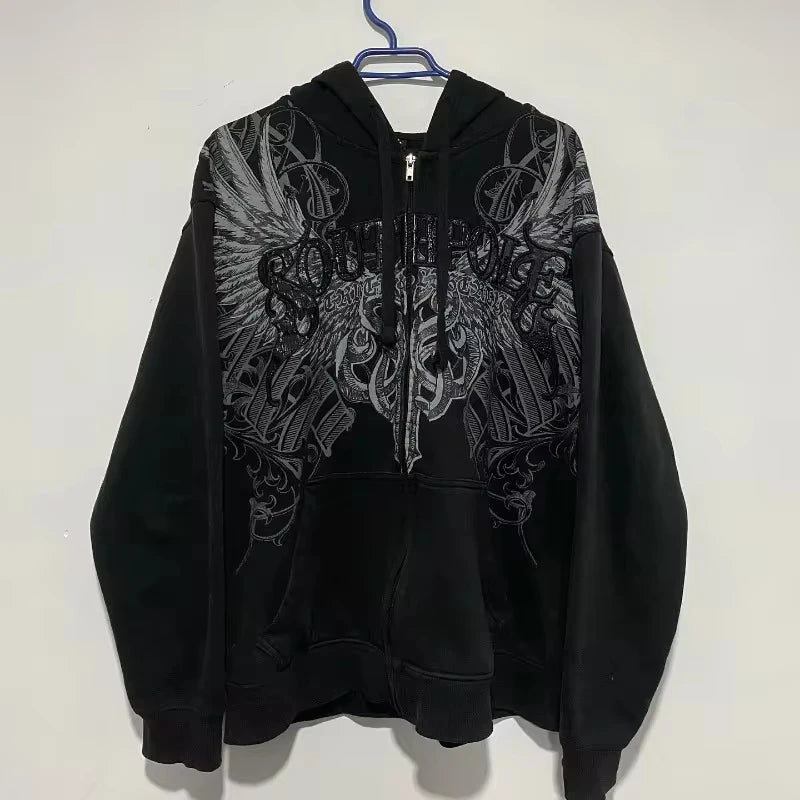 Y2K Clothing New Fashion Letter Embroidery Patch Zipper Hooded Sweater Men Gothic Harajuku Hip Hop Popular Casual Sweatshirt