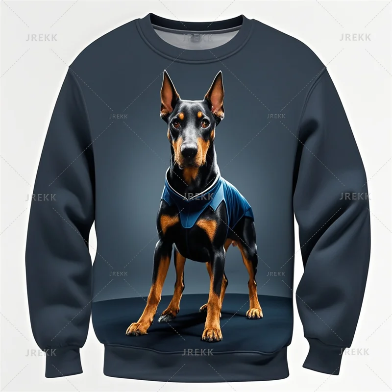 Cool Animal Dobermann 3D Printing Sweatshirts Doggy Dobermann Graphic Round Neck Hoodies Kid Fashion Clothing Mens Sweatshirts