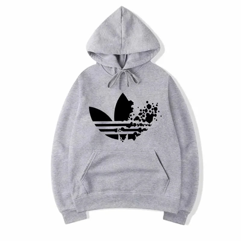 2026 New Arrival Classic Trefoil Logo Hoodie for Men Women – Navy Blue Floral Splatter Print Casual Pullover Sweatshirt
