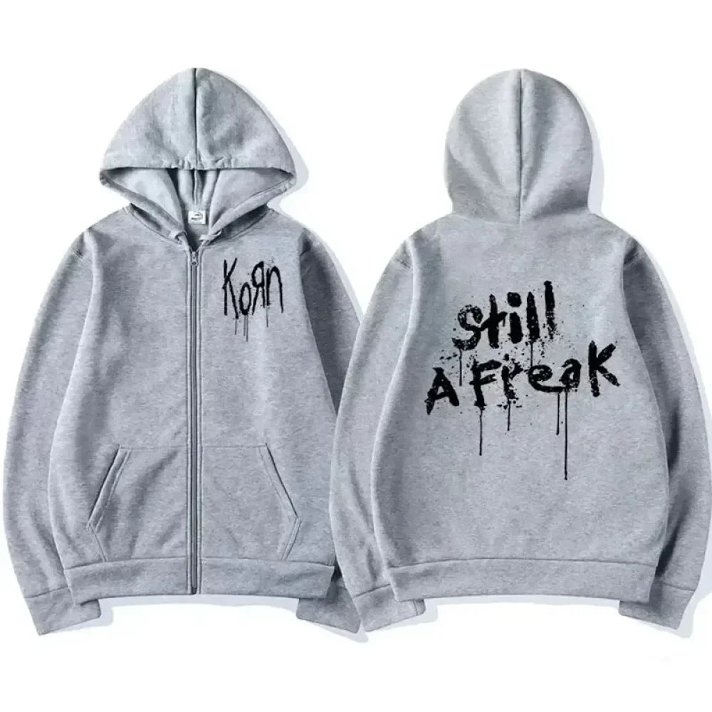 Korn Rock Band Hoodies WORLD TOUR Sweatshirts Men's Women's Korn Rock Fleece Zip Up Jackets Harajuku Long Sleeve Punk Streetwear