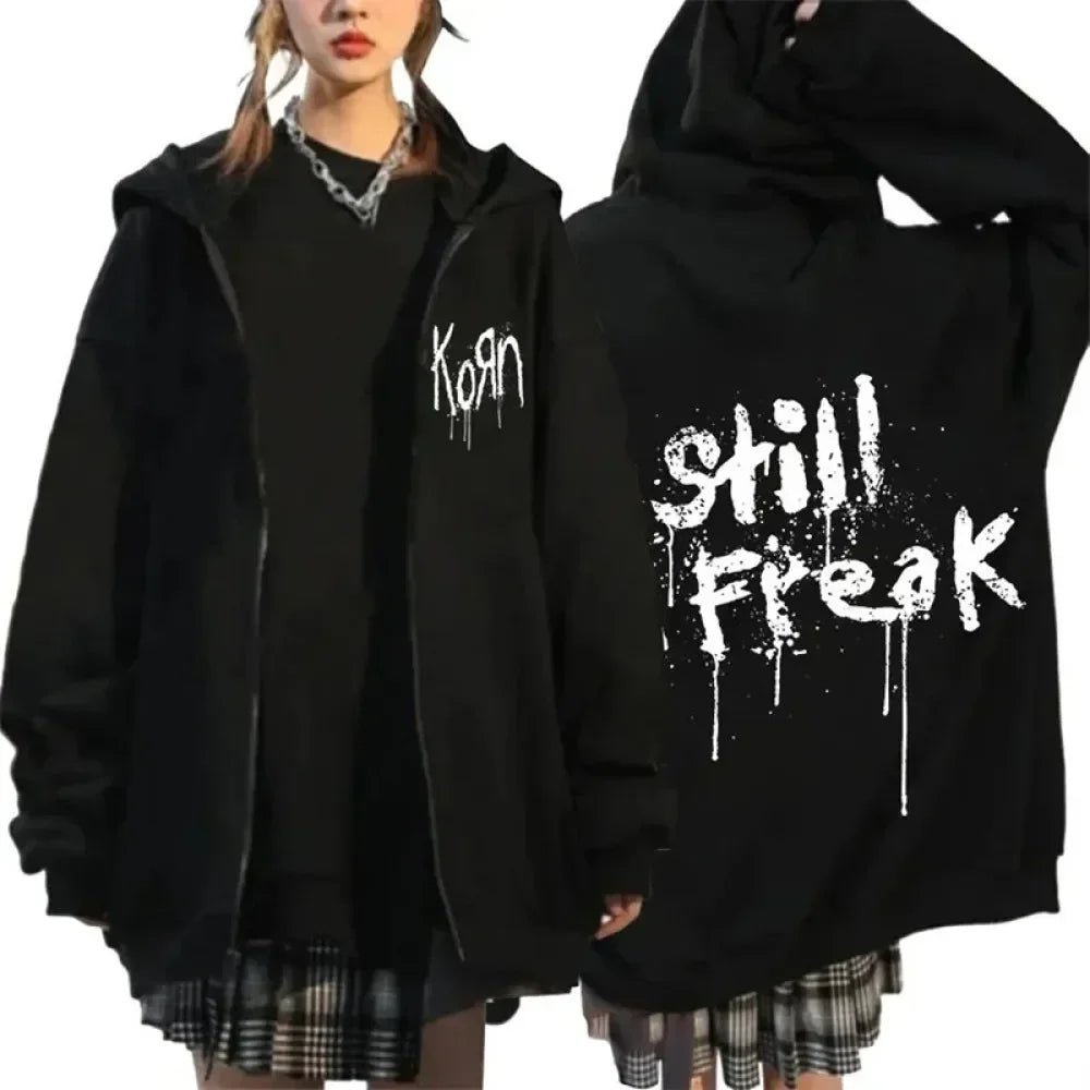 Korn Rock Band Hoodies WORLD TOUR Sweatshirts Men's Women's Korn Rock Fleece Zip Up Jackets Harajuku Long Sleeve Punk Streetwear