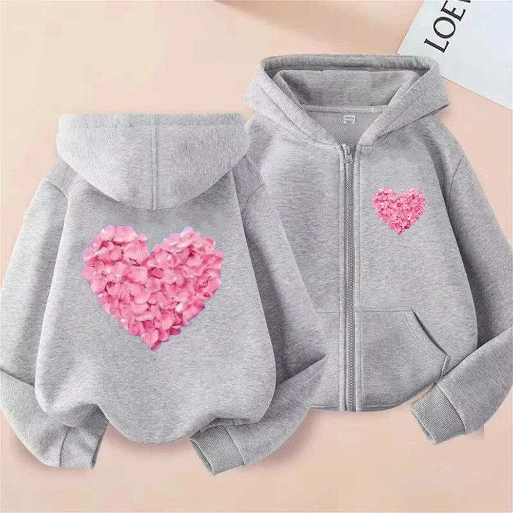 Heart Shape Coat Children Festival Gifts Zipper Style Hoodies Girls Boys Age 3-12 Kids Fashion Black Pink Fashion Sweatshirt