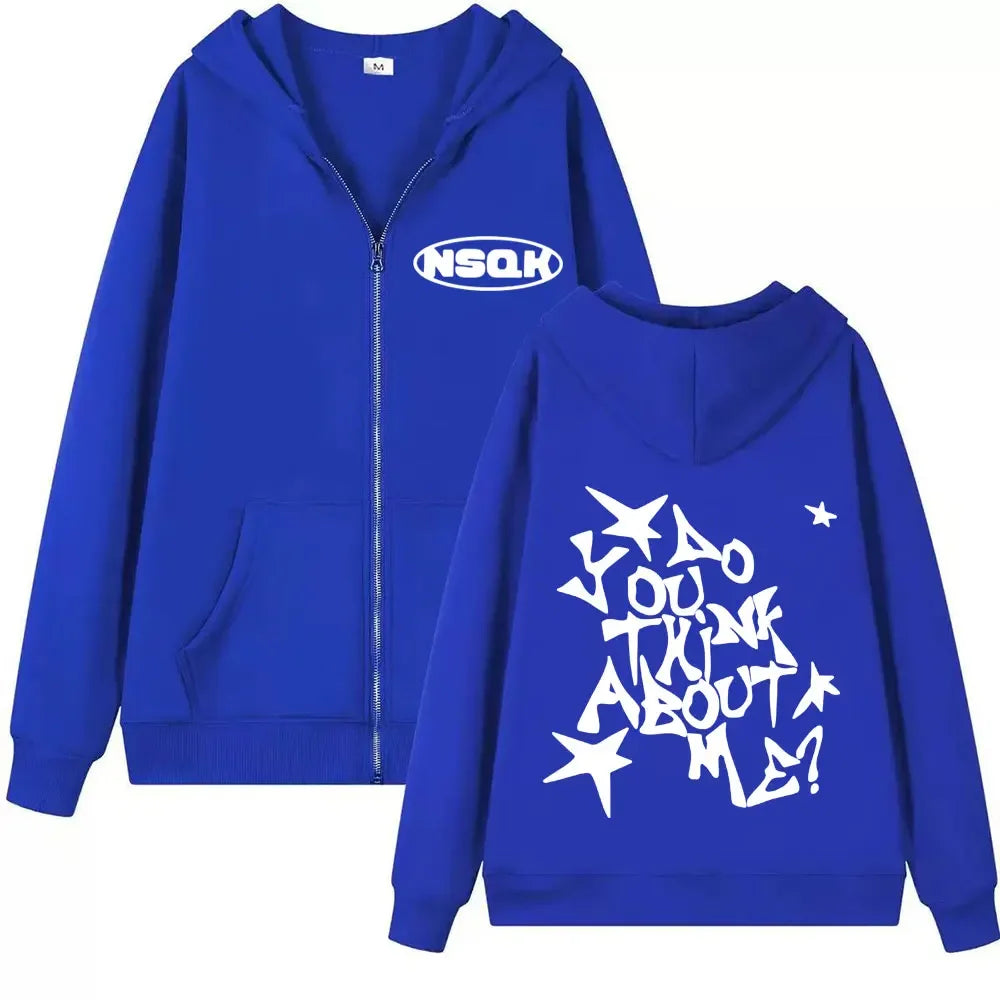 Rapper Nsqk Aoou Thnk about Me Album 2025 Zip Up Hoodie Men Women Hip Hop Zipper Sweatshirts Casual Harajuku Long Sleeve Hoodies