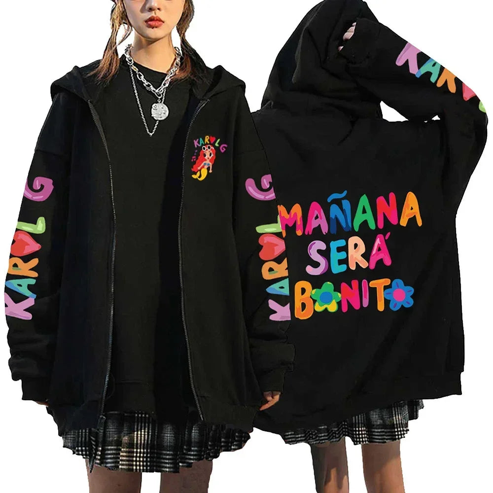 Karol G Zip Up Jackets Karol G Manana Sera Bonito Hoodies Harajuku Casual Hooded Sweatshirts Men Women Loose Hip Hop Streetwear