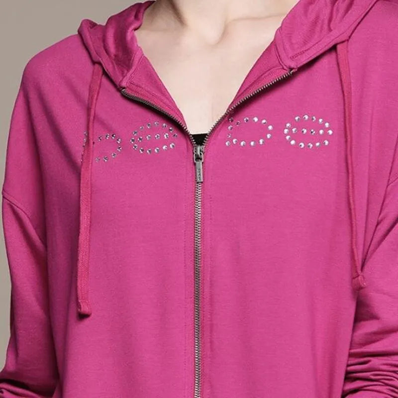 Y2K Rhinestone Hoodies Women Gothic Zip Up Oversized Clothes For Women Female Retro Harajuku Hooded Jacket Bling Streetwear 90s