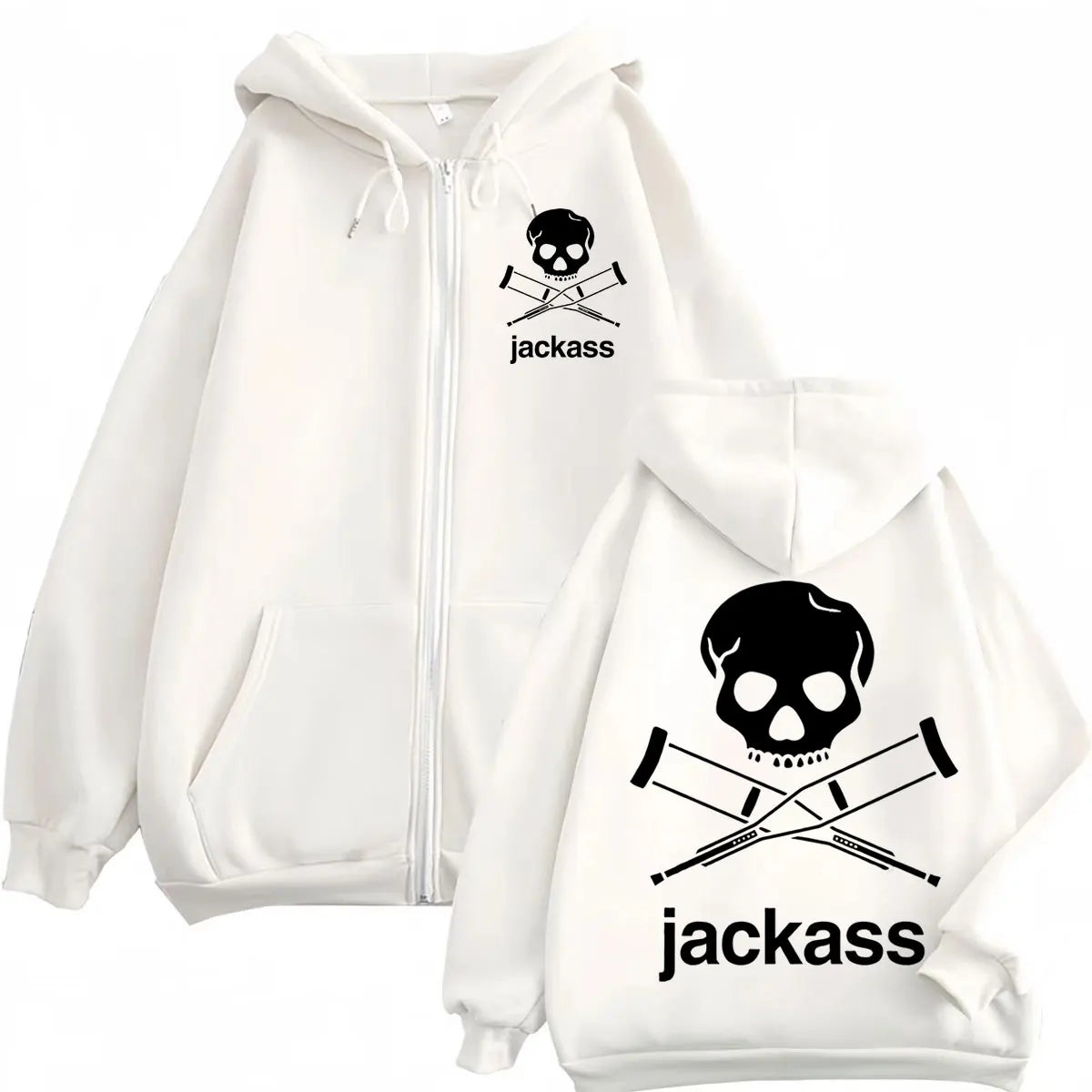 Jackass Logo Double Sided Print Zipper Hoodie High Quality Fashion Zip Up Hooded Sweatshirt Men Women Casual Oversized Pullovers