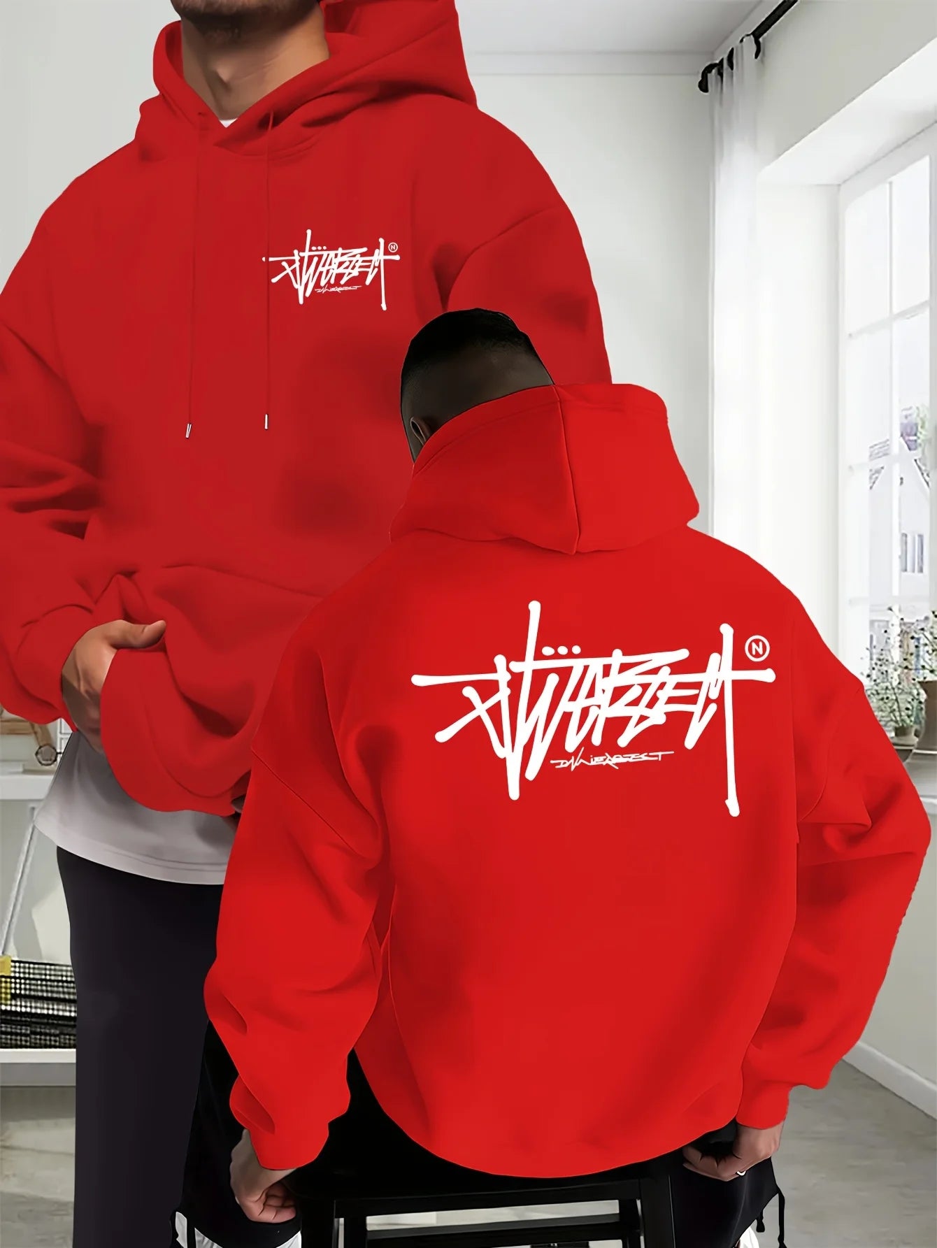 Graffiti Letter Hoodie Men Women Outdoor Street Hip-hop Vacation Fitness Loose Sport Couple Autumn Winter Long-sleeve Sweatshirt